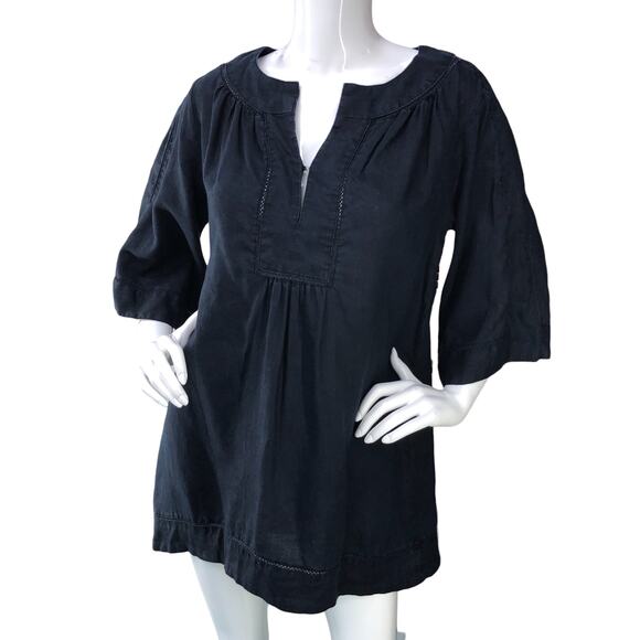 Calypso St Barths Womens Size XS Tunic Blouse Split Neck Flared Sleeve Midnight - Picture 1 of 15